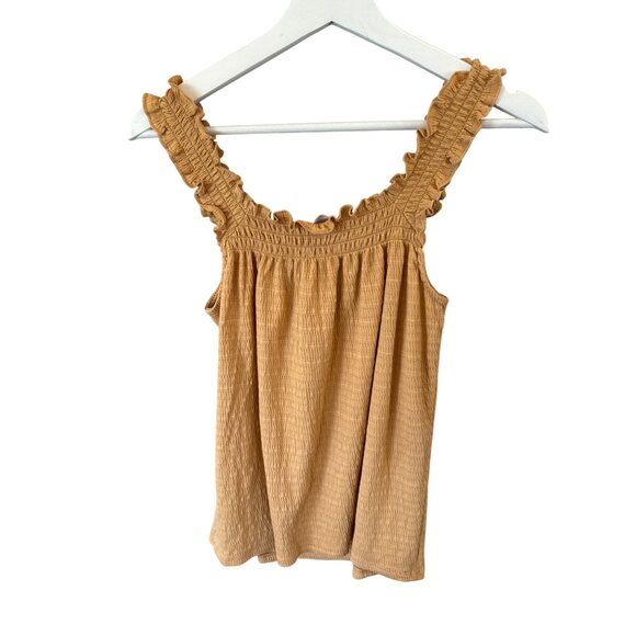 Lauren Conrad Smocked Ruffle Strap Sleeveless Top Mustard Yellow Size XS Boho - Picture 5 of 6